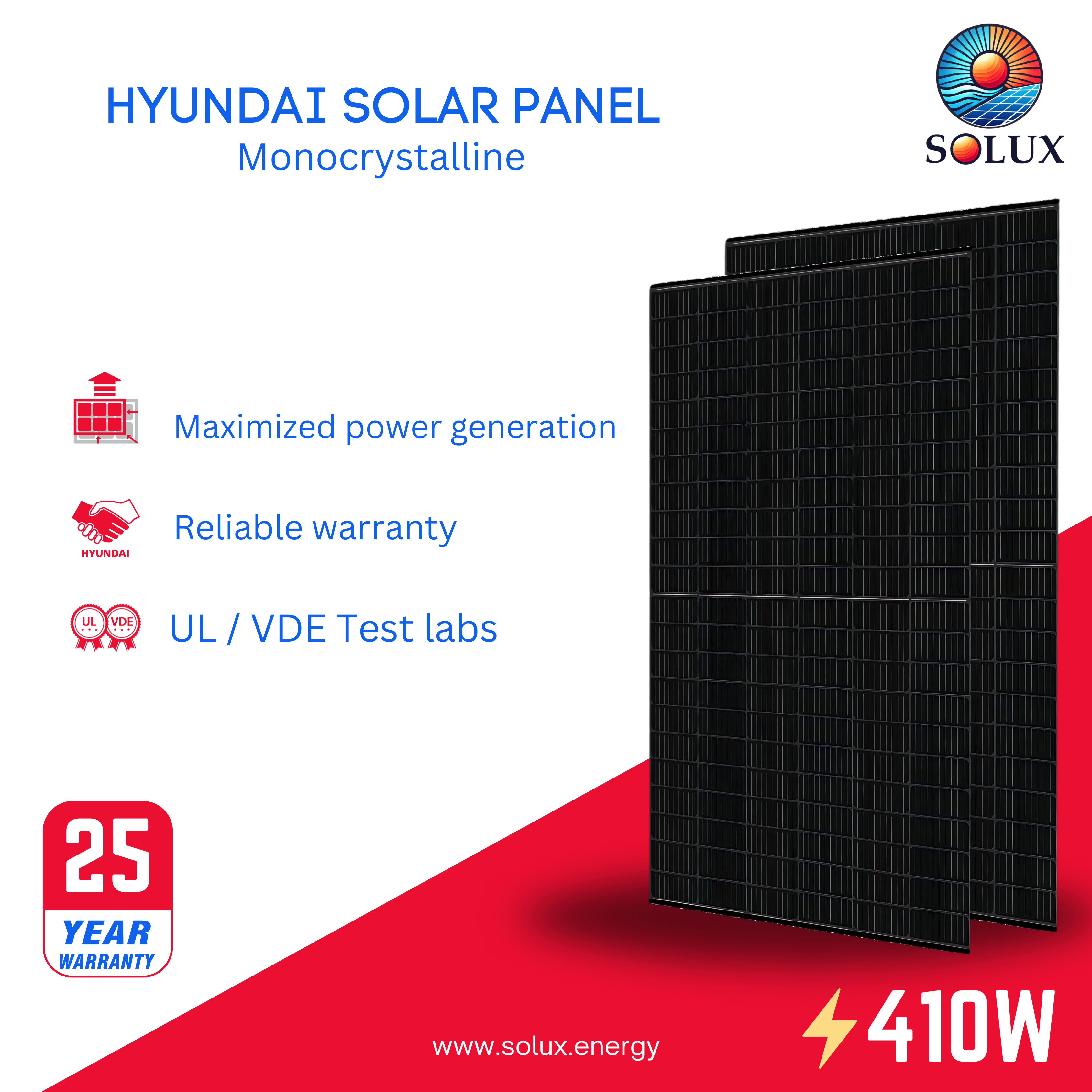 This is an image of Hyundai 410W Solar Panel HiS-S410YH-BK